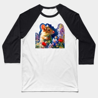 Fancy Mouse with Flowers Baseball T-Shirt